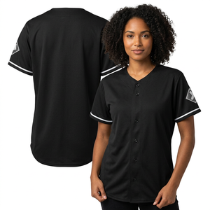 Maillot de baseball noir pour femme, manches courtes, boutons sur le devant, tissu polyester respirant, vêtement uniforme - Product Image 1