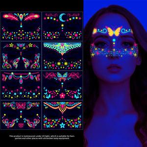 Adesivo fluorescente del tatuaggio del viso di Halloween farfalla rosa finto tatuaggio UV Glow In The Dark Festival In maschera per il corpo adesivo - Product Image 2