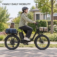 Vélo cargo urbain électrique familial avec cadre à enjambement bas et double béquille stable pour la mobilité familiale quotidienne