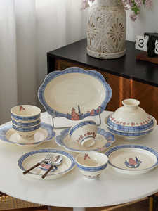 New Product Hot Sale Vintage Elegant Blue Pattern Ceramic Dinnerware <b>Sets</b> Creative Series <b>Microwave</b> Safe Dishwasher Safe - Product Image 1