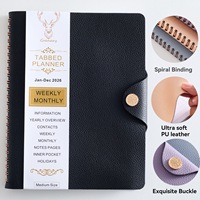 Agenda/Journal hebdomadaire/mensuel en cuir PU A5, reliure à point de selle à 360 degrés, fermeture à bouton-pression métallique, logo personnalisé, cadeau