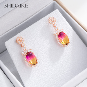 Lujoso collar de cobre chapado en oro para mujer, conjunto de anillos, colorido diamante circón, moda para regalos de navidad - Product Image 2