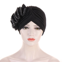 Rayas largas elegantes con decoración de diamantes Sombrero de turbante para mujer Nueva gorra India Sombrero de turbante Islámico