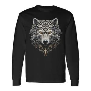 T-shirt à manches longues avec motif Wolf Art Graphic, design Mandala pour les amoureux des animaux - Product Image 1