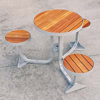 Ensemble de sièges d'extérieur modernes Table ronde en bois et cadre en acier antirouille avec 3 bancs intégrés pour les écoles et les jardins résidentiels