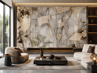 Dalle de quartzite Patagonia Cristallo pour panneau rétroéclairé à veines cristallines translucides, îlot cascade, plan de travail avec évier intégré