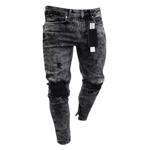 Jeans pour hommes de style européen et américain, nouvelle mode, décontractés, coupe slim, avec fermeture éclair, effet flocon de neige - Product Image 3