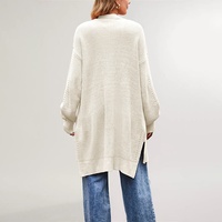 2026 Damen Winter Streetwear Cardigan aus Mohair mit V-Ausschnitt, Neckholder, Schnürung, Laternenärmeln, einfarbig, dick gestrickt, lang, locker geschnitten