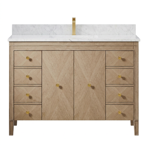 Modern Water Resistant Light Wooden Style Free Standing Hotel <b>Bathroom</b> Vanity <b>with</b> Porcelain Basin - Product Image 1
