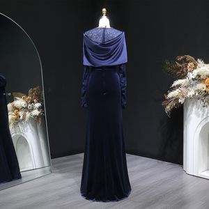 ชารอนกล่าวว่า SF443 ชุดราตรีทรงเมอร์เมดสีน้ำเงินกรมท่าสุดหรู แขนยาว เปิดไหล่ แต่งลูกไม้ สำหรับผู้หญิง งานแต่งงาน งานเลี้ยง ไม่มีสินค้าในสต็อก - Product Image 6