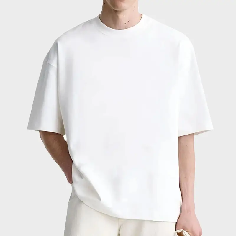 QIANSHI ropa en blanco ropa de hombre Camiseta de peso pesado de alta calidad Algodón gota hombro de gran tamaño blanco liso camiseta