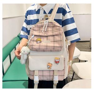 Japanese Cute Plaid Primary School Student Canvas Schoolbag Female Korean Style Trendy <b>Backpack</b> Five-Piece Set <b>Backpack</b> - Product Image 6
