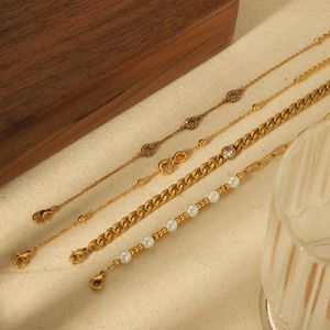 Bracelet en acier inoxydable de style européen et américain, plaqué or 18 carats, bijoux tendance pour femmes, cadeau, bracelet à maillons de chaîne - Product Image 4