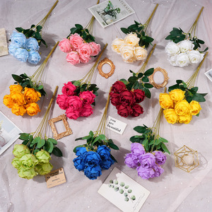 Bouquet de roses artificielles 7 têtes, fleurs en soie couleur pêche, toucher naturel, décoration mariage et maison - Product Image 1