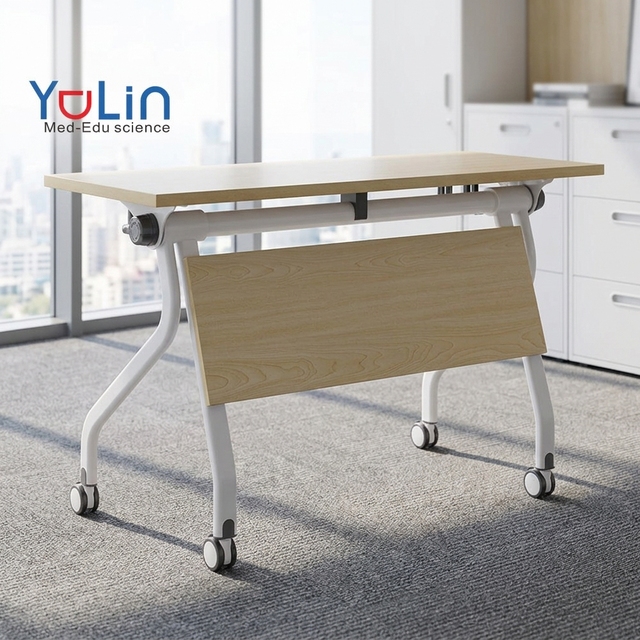 Modern Rectangular Folding Conference Table with Wheels Flip Top Training Table for Meeting Rooms Offices and Classrooms Metal