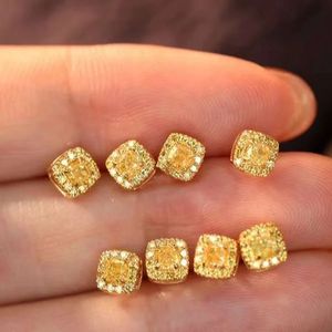 Xinfly Women's 18K Gold 0.36CT <b>Small</b> Yellow Diamond Stud Earring Classic Style Color Wedding Geometry Fancy <b>Cushion</b> Cut - Product Image 5