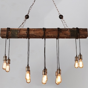Lampada a Sospensione Rettangolare Stile Loft Retrò <span class=keywords><strong>Vintage</strong></span> E27 Lampadario Industriale in Legno per Isola Cucina - Product Image 1