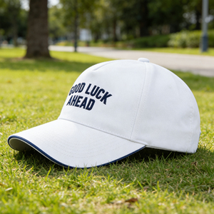 Casquette de baseball 5 panneaux INJAE VINA brodée 'Good Luck Ahead' blanche, décontractée, sportive, en toile de coton, unisexe, réglable, protection solaire - Product Image 6