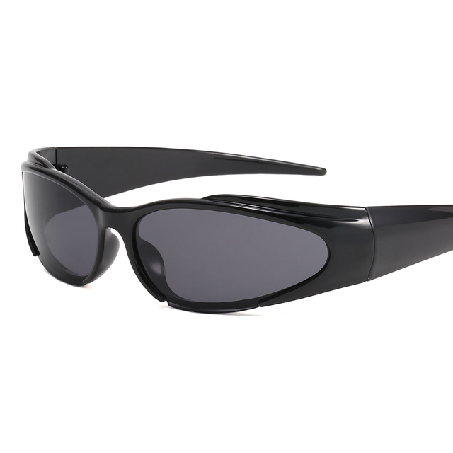 Miss Sunglasses for Women and Men Black PC Frame Futuristic Oval Wrap around Shades Trendy Y2K Sun Glasses Aliens Style