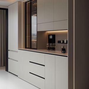 خزانة جانبية فاخرة بسيطة وعصرية من الخشب الصلب مع خزانة حائط مدمجة لتخزين النبيذ، مناسبة للفنادق وغرف الطعام والمنازل وقاعات المعيشة - Product Image 1