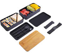 Boîte Bento Japonaise Personnalisée à Deux Niveaux Réutilisable avec Couvercle en Bambou, Anti-Fuite et Grande Capacité pour le Camping et les Adultes