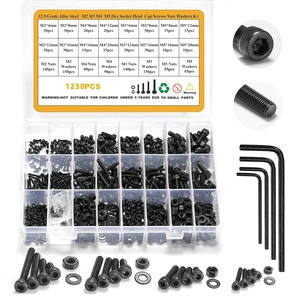 M2 M3 <b>M4</b> M5 Hex Socket Head Cap <b>Screws</b> Nuts Washers Kit 1230PCS 12.9 Grade Alloy Steel Black For Sports Equipment - Product Image 1