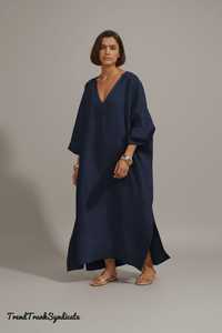 Linen Kaftan <b>Dress</b> Women Maxi <b>Summer</b> Beach Resort Wear <b>Loose</b> Boho Vacation Knitted Fabric Eco-Friendly Belt Casual B2B Wholesale - Product Image 3