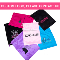 Tas Kemasan Wig Mewah Custom Logo Leeons, Kantong Tali Serut, Tas Satin Sutra untuk Ekstensi Rambut, Bundel Rambut, Grosir