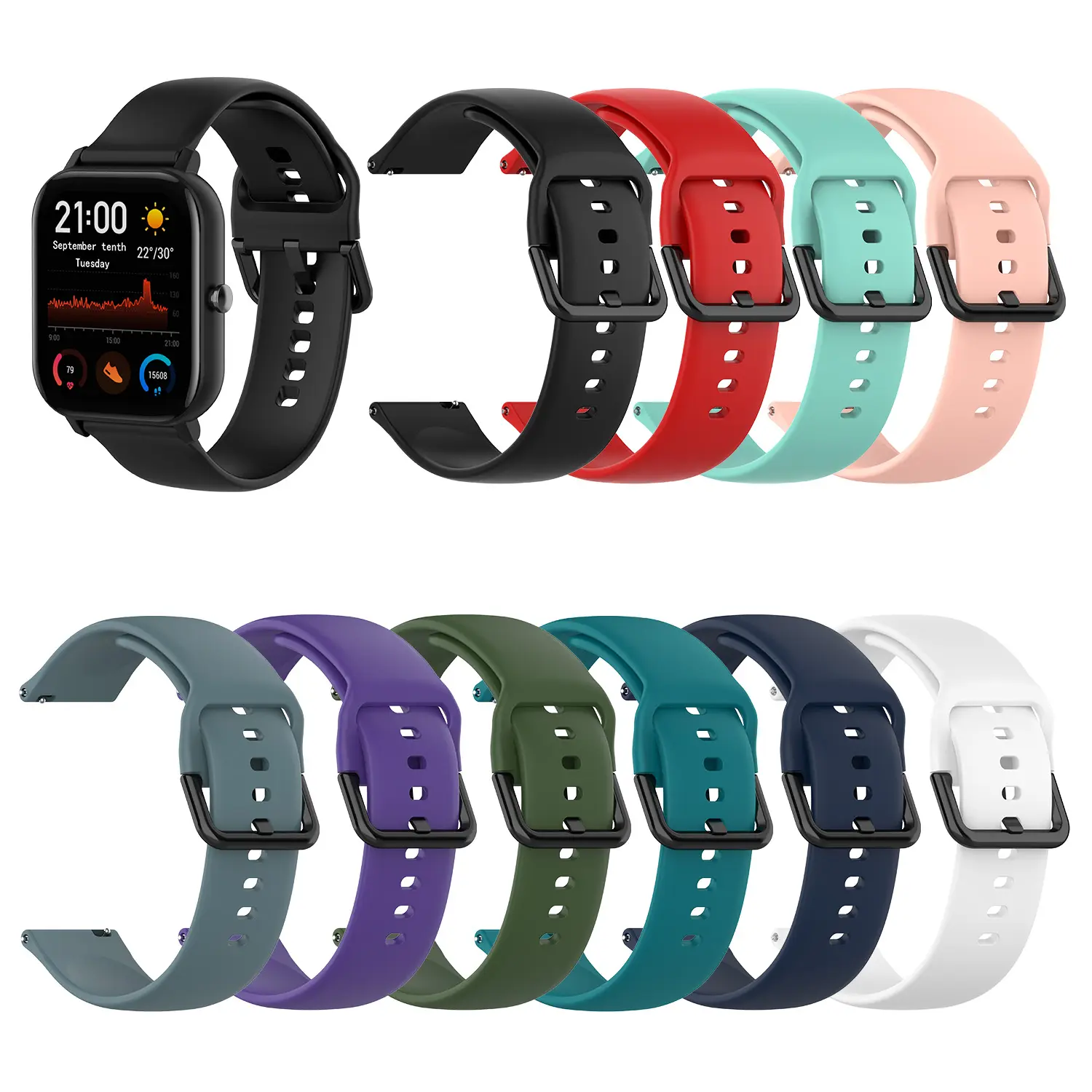 20mm Silicone Sport Strap Soft Rubber Waterproof Replacement Band Correa For Amazfit GTS Samsung Galaxy Watch 42mm S2 Active2