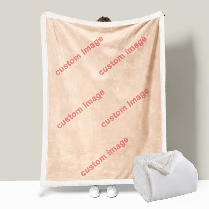 Personalized Customized image Blank coral Fleece Printed 3D Photo sublimation blankets White Custom sherpa Blanket With Logo