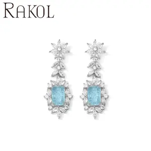 RAKOL EP5361 women luxury shiny crystal dangle earrings high quality handmade exquisite wedding jewelry earring for bridals