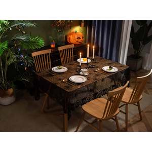 Halloween <b>Tablecloth</b> <b>Rectangle</b> Polyester Lace Reusable Party Decoration Adult Hotel Use Red And Black - Product Image 1