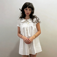 Robe Courte Femme Style Babydoll Douce et Mignonne, Écologique, Lavable, Respirante, Taille Naturelle, Coupe Ample, Manches Volantées, Couleur Unie