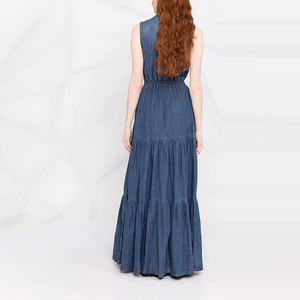 Moda all'ingrosso per ragazze abito lungo in jeans elegante personalizzato da donna Casual con orlo e volant <span class=keywords><strong>abiti</strong></span> senza maniche in <span class=keywords><strong>Denim</strong></span> - Product Image 4