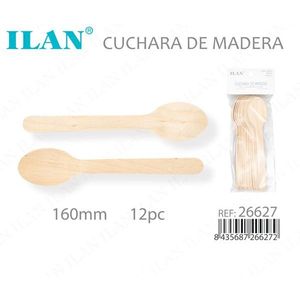 Cucchiaio in Legno ILAN 160mm 12 Pezzi Utensili Monouso - Product Image 1