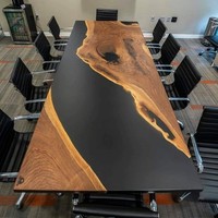 Table à manger en noyer massif avec plateau en résine transparente, design moderne et antique, extensible, pour salle à manger, usage domestique ou atelier