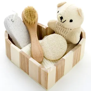 Brosse de douche corporelle Boîte de bain en forme de coeur en sisal Conteneur de stockage en bois pour accessoires de bain pour ensemble de douche pour hommes femmes