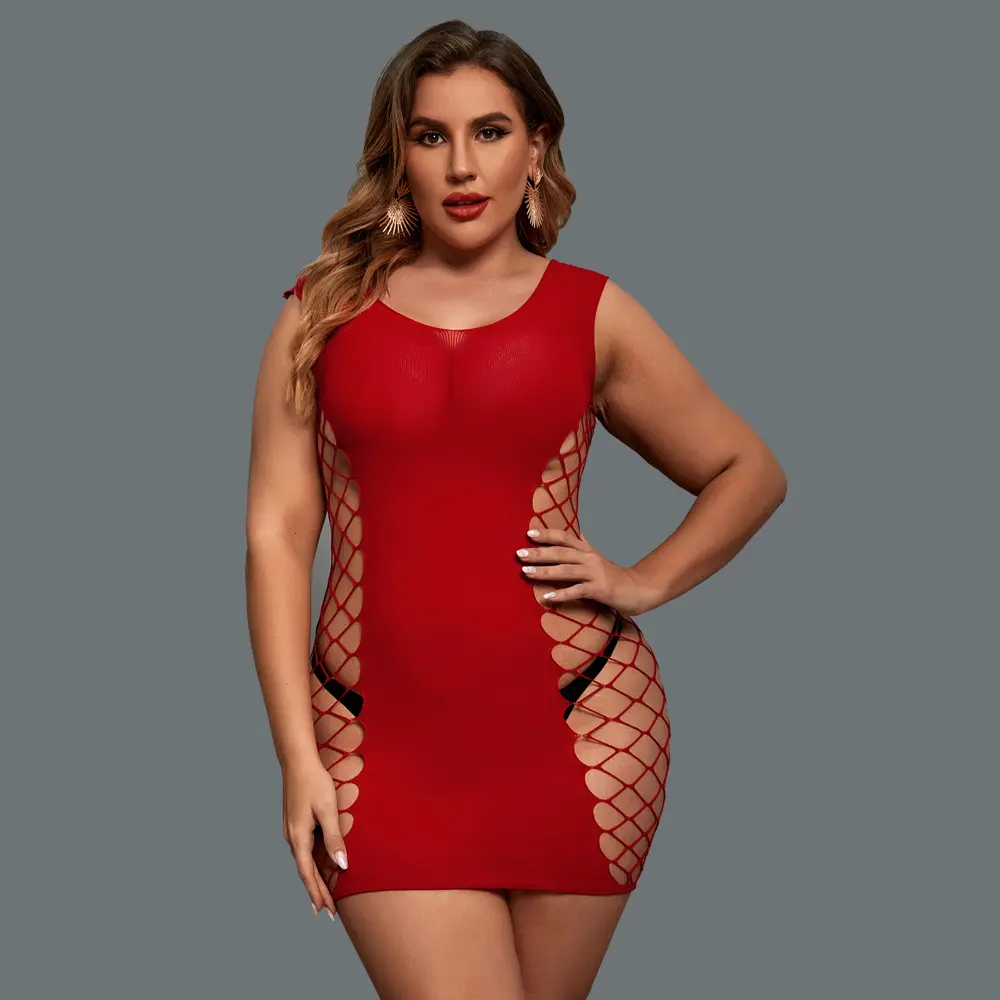 Lencería erótica de gran tamaño, pijama grande rojo sexy, modelo de grasa neta, mono, vestido cruzado a la cadera para mujer