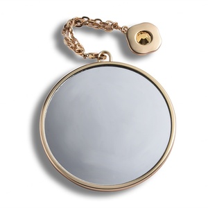 Small Round Metal Custom Cosmetic Pocket Make up Antique Gold Mirrors With Leather Cases and Tassels - Product Image 6