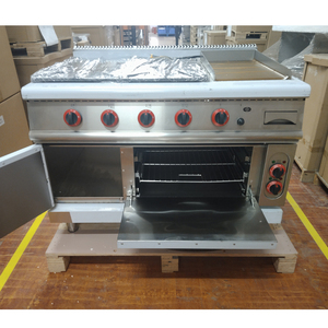 Cuisinière verticale à gaz quatre brûleurs avec four, de type armoire, en acier inoxydable, sur pied, de luxe, combinée, pour usage commercial - Product Image 5