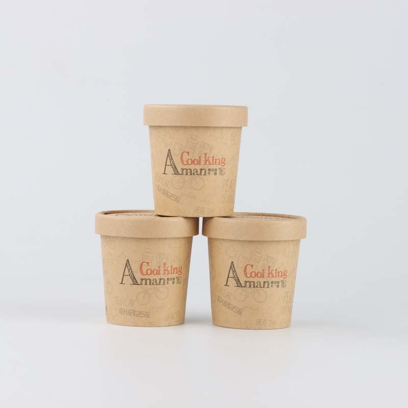 Biodegradable Packaging Branded Kraft Paper Insulated Ice Cream Take Away Containers With Lid