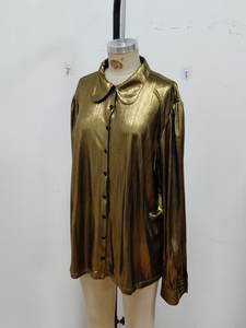 Blusa de satén glamurosa, cuello <span class=keywords><strong>Peter</strong></span> <span class=keywords><strong>Pan</strong></span> metálico dorado, decoración de encaje bordado, informal para noches de fiesta de verano XS XL disponible - Product Image 6