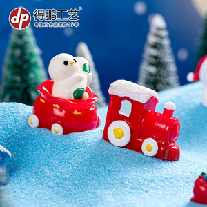 Figurines miniatures de Noël en résine, bonhomme de neige, train de Père Noël, décoration intérieure - Product Image 2