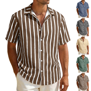 Camicie da <span class=keywords><strong>uomo</strong></span> in misto <span class=keywords><strong>lino</strong></span> a righe con colletto a risvolto, bicolore, stile casual da <span class=keywords><strong>spiaggia</strong></span> per vacanze, produzione diretta OEM personalizzabile - Product Image 3