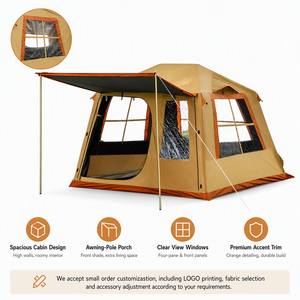 Tente murale gonflable de glamping High Ridge, tente familiale en Oxford enduit de colle grise imperméable avec fenêtres d'aération cintrées - Product Image 1