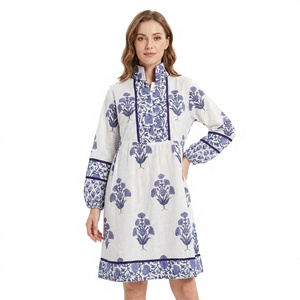 Women's Eco-Friendly Summer Sweet Vintage Puffy Sleeves Slit Front Casual Cotton Midi A-Line Dress Floral Print Breathable - Product Image 1