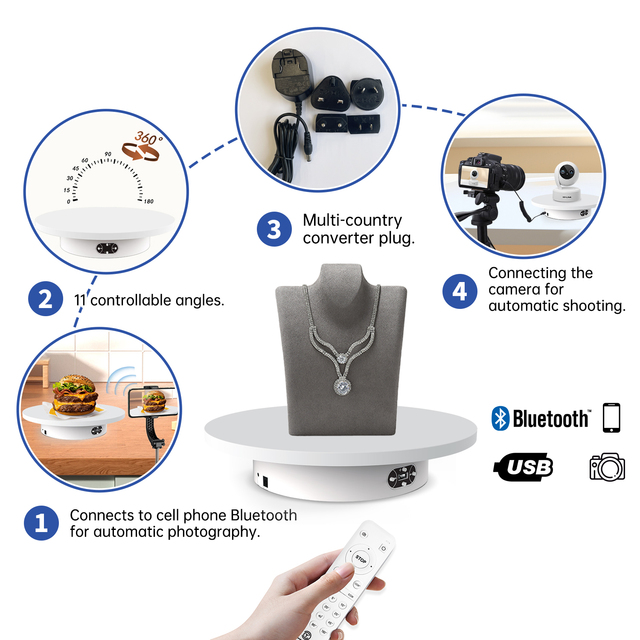Turntable-BKL 360 Degree Electric Turntable for Product Photography with Remote Control Turntable Rotating Display Jewelry Stand
