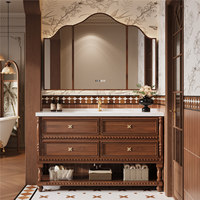 Meuble de salle de bain antique de style américain, meuble-lavabo classique royal à poser au sol avec lavabo intégré