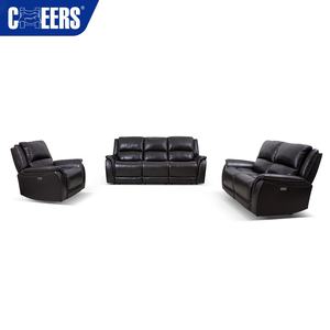 MANWAH CHEERS Eco-Friendly Black Genuine <strong>Leather</strong> 3 2 1 Loveseat Reclining Electric Sofa Set With <strong>Recliner</strong> <strong>Chair</strong> for Home - Product Image 1