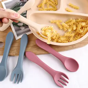 Colher e garfo 100% de silicone para bebês, utensílio clássico macio para jantar e treinamento, resistente a altas temperaturas, sem BPA